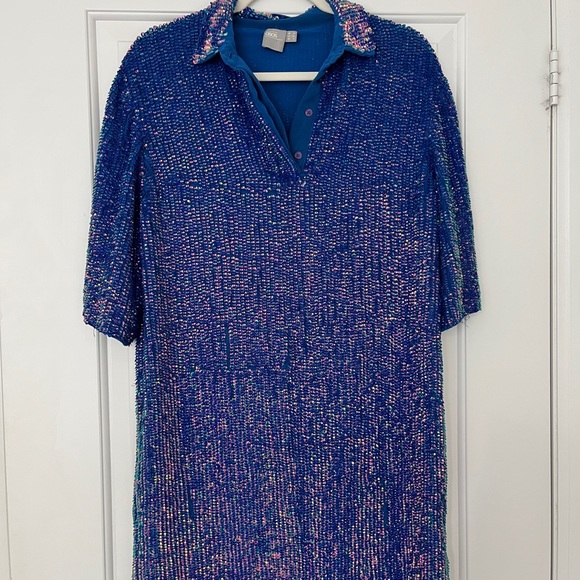 ASOS sequin blue tee shirt dress with collar - Picture 3 of 5